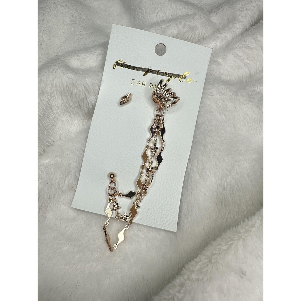 NEW Free People Ear Party Earring Riders of the Storm Cuff Dangle Bright Gold